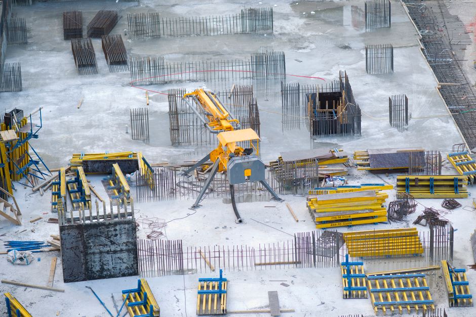 Concrete slab foundation under construction